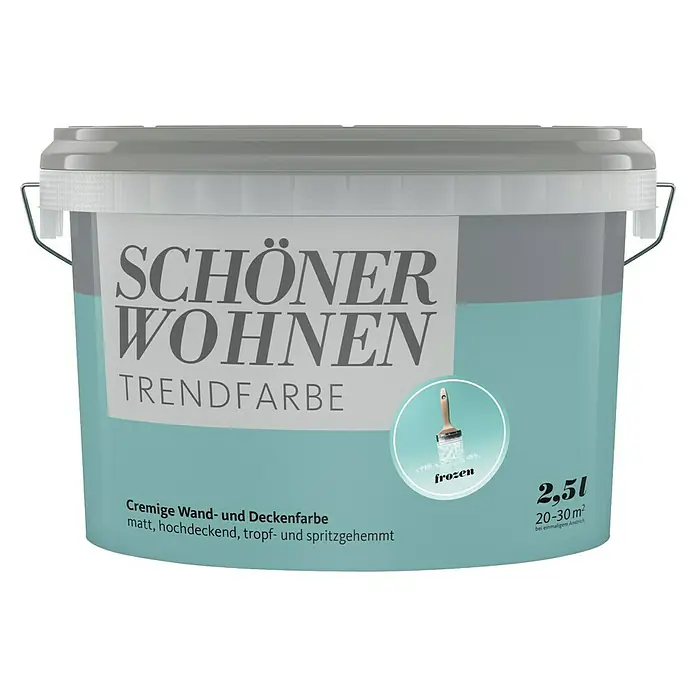 SCHÖNER WOHNEN-Farbe Wandfarbe Trendfarbe - Frozen, Matt, 2,5 l, Konservierungsmittelfrei - Ein Eimer Schöner Wohnen Trendfarbe "Frozen" Wand- und Deckenfarbe, matt, mit 2,5l Inhalt für 20-30m² bei einmaligem Anstrich.