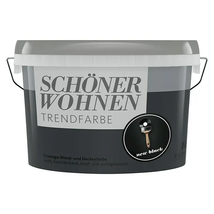 SCHÖNER WOHNEN-Farbe Wandfarbe Trendfarbe - New Black, Matt, 1 l, Konservierungsmittelfrei - Farbdose "Schöner Wohnen Trendfarbe" in "New Black", ideal für Wände und Decken, matt, hochdeckend und spritzgehemmt.