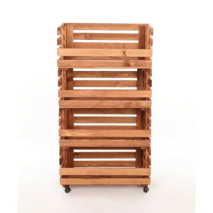 Proregal Holzregal Gemüseregal VeggieRoll mit Rollen - Anzahl Böden: 4 Stk., Schrauben, Braun