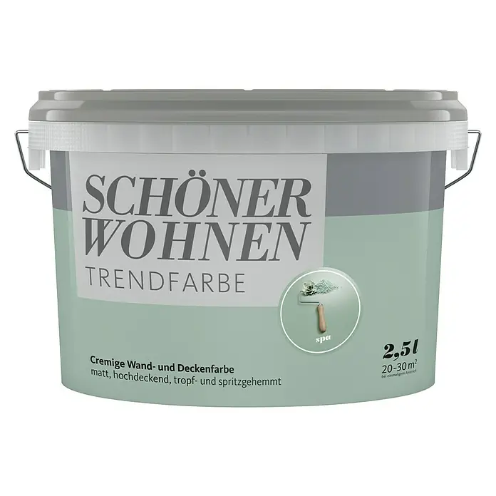 SCHÖNER WOHNEN-Farbe Wandfarbe Trendfarbe Limited Collection - Spa, Matt, 2,5 l, Konservierungsmittelfrei - Dose Schönere Wohnen Trendfarbe Spa 2,5l, cremige Wand- und Deckenfarbe, matt, hochdeckend, tropf- und spritzgehemmt für ein schönes Zuhause.