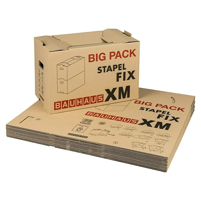 BAUHAUS Umzugskarton-Set Multibox XM Stapel-Fix - 10 Stk., Traglast: 30 kg, L x B x H: 58 x 33,5 x 38,5 cm - Stapelbare Umzugskartons "Big Pack Stapel Fix Bauhaus XM", ideal für Umzüge und Lagerung, stabil und einfach zu montieren.