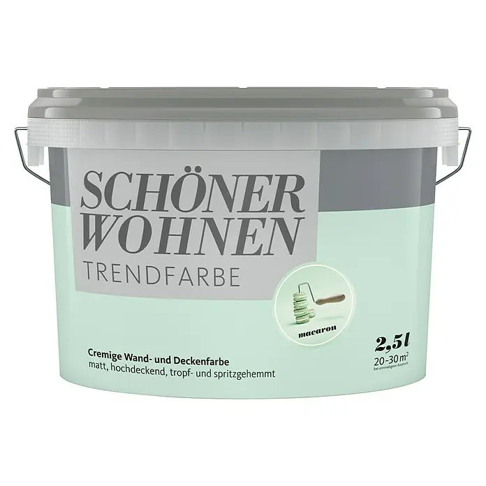 SCHÖNER WOHNEN-Farbe Wandfarbe Trendfarbe - Macaron, Matt, 2,5 l, Konservierungsmittelfrei - Dose Schöner Wohnen Trendfarbe "Macaron" mit 2,5l Inhalt für cremige Wand- und Deckenfarben.