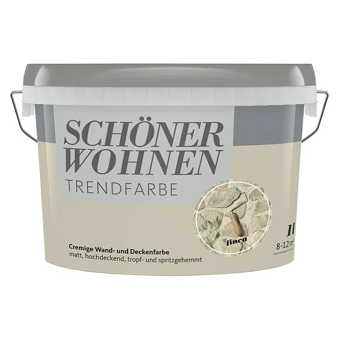 SCHÖNER WOHNEN-Farbe Wandfarbe Trendfarbe - Finca, Matt, 1 l, Konservierungsmittelfrei - Farbeimer "Schöner Wohnen Trendfarbe" in Cremefarbe. Matte Wand- und Deckenfarbe, hochdeckend, tropf- und spritzgehemmt.