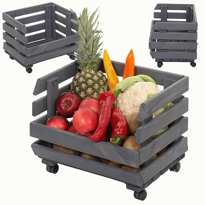 Proregal Holzregal Gemüseregal VeggieRoll mit Rollen - Anzahl Böden: 1 Stk., Schrauben, Grau