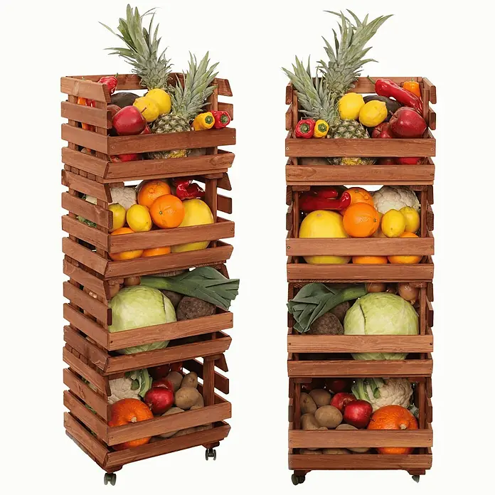 Proregal Holzregal Gemüseregal VeggieRoll mit Rollen - Anzahl Böden: 4 Stk., Schrauben, Braun