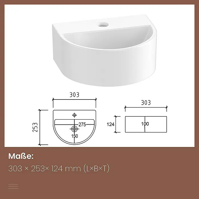 Emke Waschbecken CB16 - B x L: 25,5 x 30,3 cm, Hahnloch: Mitte, Ohne Überlauf, Weiß