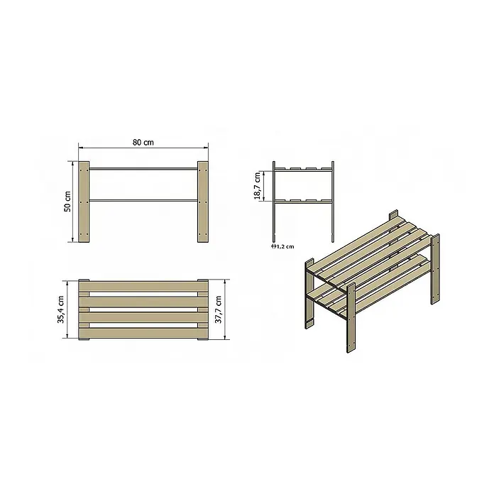 Proregal Holzregal PINEPEAK - H x B x T: 50 x 80 x 38 cm, Anzahl Böden: 2 Stk., Schrauben, Grau