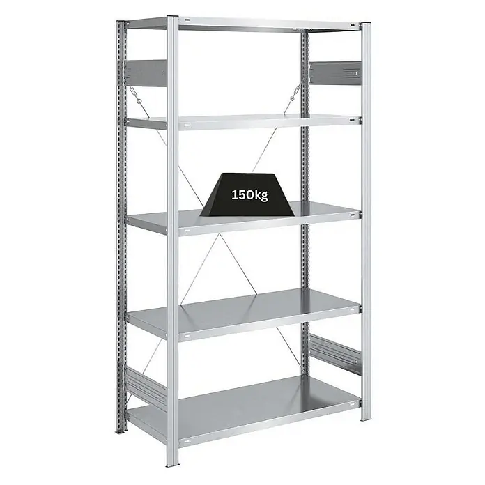 Proregal Metallregal SILVER MAMBA - H x B x T: 200 x 100 x 50 cm, Traglast pro Boden: 150 kg, Anzahl Böden: 5 Stk., Stecken, Verzinkt
