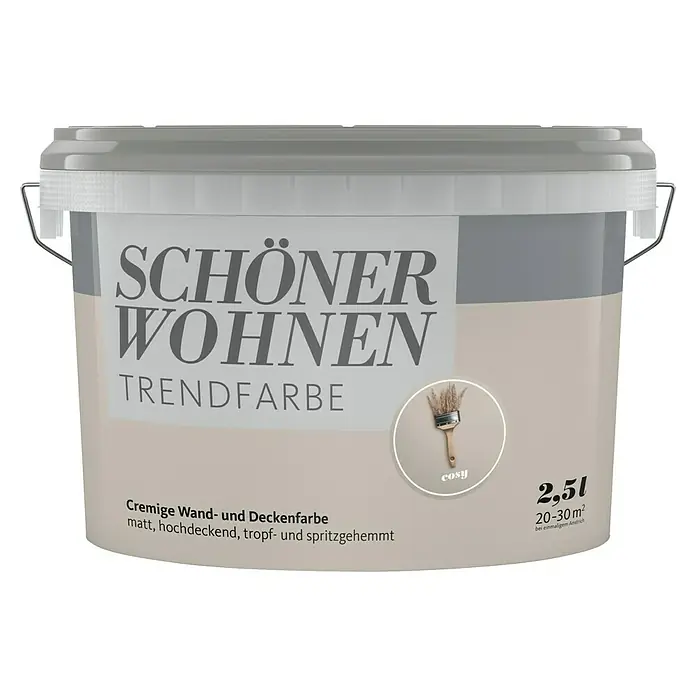 SCHÖNER WOHNEN-Farbe Wandfarbe Trendfarbe - Cosy, Matt, 2,5 l, Konservierungsmittelfrei - Eimer Schöner Wohnen Trendfarbe „cosy“, 2,5l, matte, hochdeckende Wand- und Deckenfarbe, tropf- und spritzgehemmt für Innenräume.