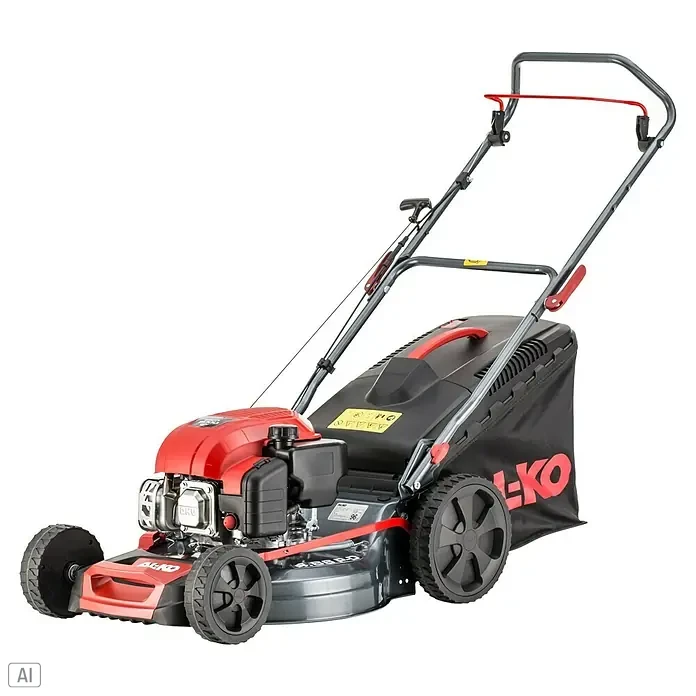 AL-KO Benzin-Rasenmäher Easy 4.66 P-D - 1,9 kW, 131 cm³, Schnittbreite: 46 cm - Ein roter und schwarzer AL-KO Rasenmäher mit Fangkorb, ideal für den gepflegten Garten. Leistungsstark und benutzerfreundlich.