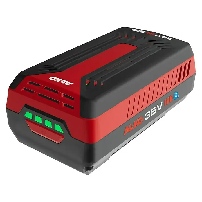AL-KO 36V Akku B200.5 LI - 36 V, 5 Ah, Li-Ionen - AL-KO 36 V Akku: Leistungsstarker Akku für Gartenwerkzeuge, rot-schwarzes Design mit LED-Anzeige und Bluetooth-Funktion.