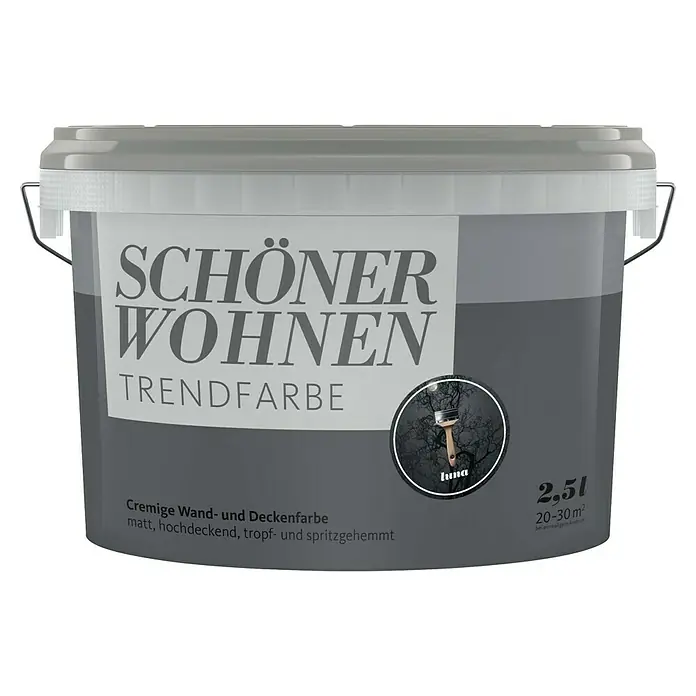 SCHÖNER WOHNEN-Farbe Wandfarbe Trendfarbe - Luna, Matt, 2,5 l, Konservierungsmittelfrei - Ein Eimer "Schöner Wohnen Trendfarbe Luna", eine cremige Wand- und Deckenfarbe in Matt. Inhalt: 2,5l, für 20-30m².
