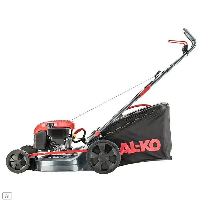 AL-KO Benzin-Rasenmäher Easy 4.66 P-D - 1,9 kW, 131 cm³, Schnittbreite: 46 cm - Ein AL-KO Rasenmäher mit Grasfangkorb im eleganten Design für effizientes Mähen und Sammeln von Gras im Garten.