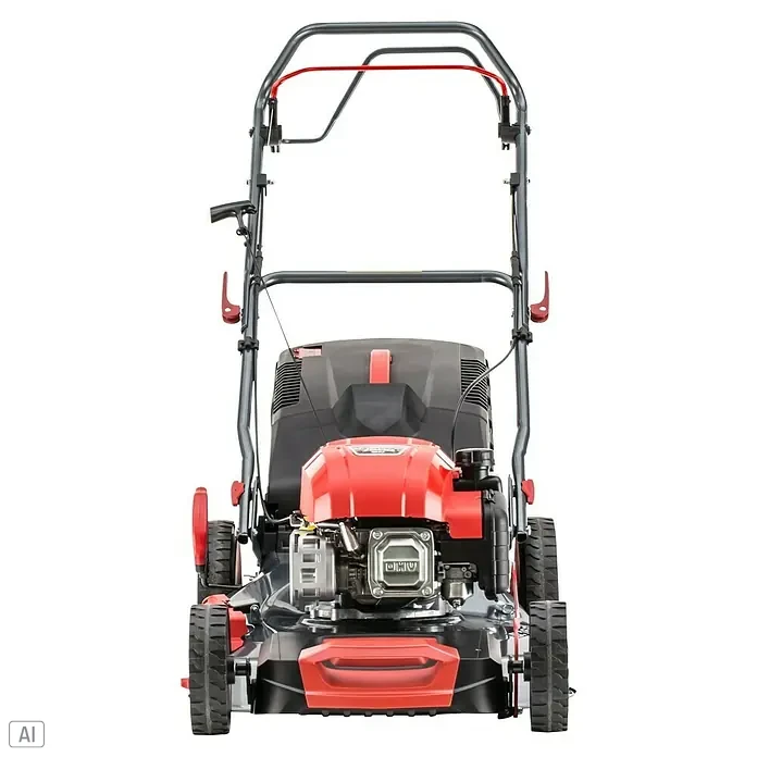 AL-KO Benzin-Rasenmäher Easy 5.16 SP-D - 2,6 kW, 171 cm³, Schnittbreite: 51 cm - Hier ist ein Rasenmäher. Dieser Rasenmäher ist rot und schwarz. Er hat einen Motor und vier Räder.