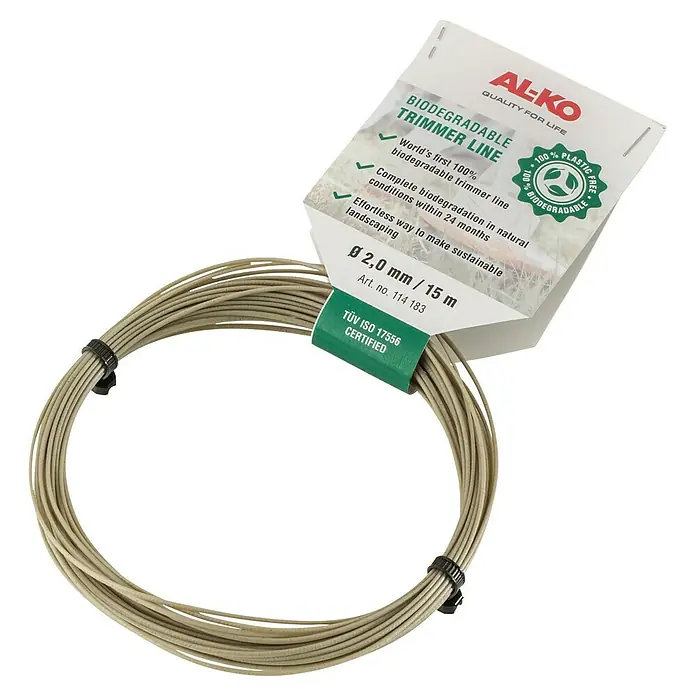AL-KO Ersatzfaden - Fadenlänge: 15 m, Fadenstärke: 2 mm, Passend für: AL-KO Rasentrimmer GTD 1833 Greenline - AL-KO biologisch abbaubare Trimmerlinie (Ø 2,0 mm / 15 m). Weltweit erste 100% biologisch abbaubare Trimmerleine für nachhaltige Landschaftspflege.