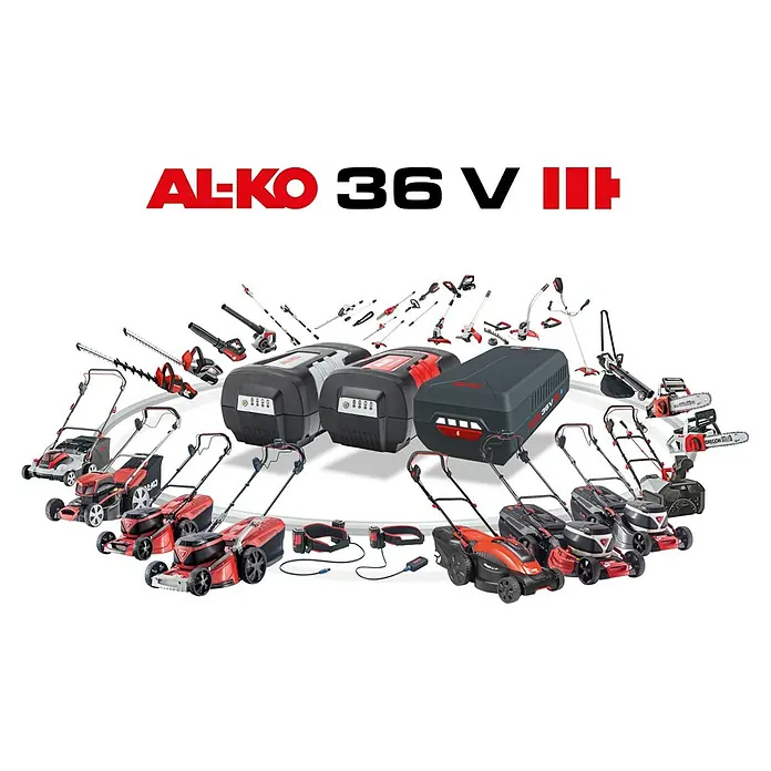 AL-KO 36V Akku B200.5 LI - 36 V, 5 Ah, Li-Ionen - Eine Vielzahl von AL-KO 36 V Gartengeräten, darunter Rasenmäher, Heckenscheren, Kettensägen und Akkus, die eine umfassende Gartenpflege ermöglichen.