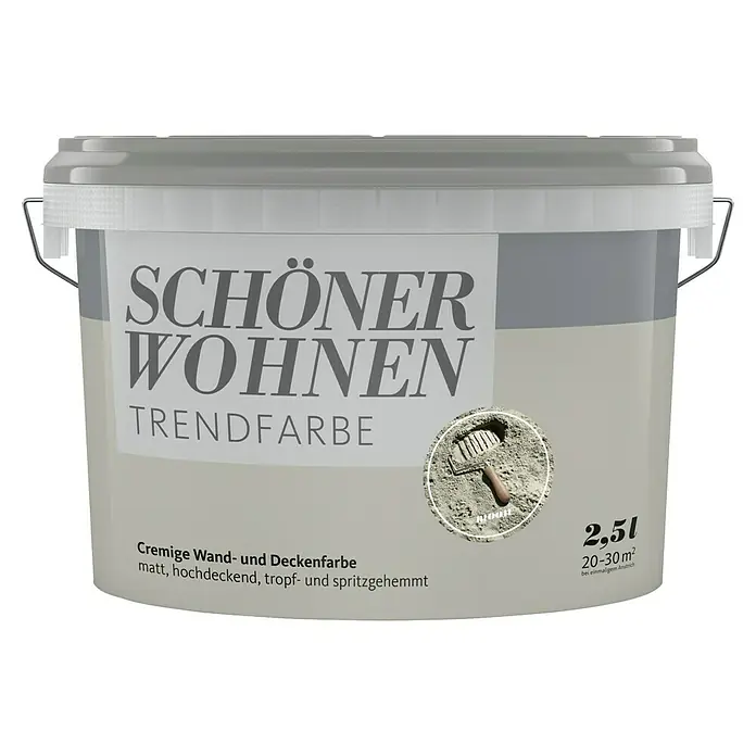SCHÖNER WOHNEN-Farbe Wandfarbe Trendfarbe - Moon, Matt, 2,5 l, Konservierungsmittelfrei - Eimer Schönner Wohnen Trendfarbe, cremige Wand- und Deckenfarbe, matt, hochdeckend, tropf- und spritzgehemmt. Inhalt: 2,5 Liter.