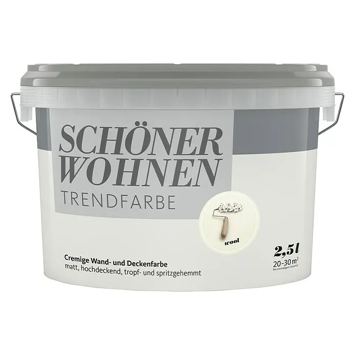 SCHÖNER WOHNEN-Farbe Wandfarbe Trendfarbe - Wool, Matt, 2,5 l, Konservierungsmittelfrei - Eimer Schönner Wohnen Trendfarbe "Wool" mit 2,5l Inhalt. Ideal für Wände und Decken, matt und tropfgehemmt.