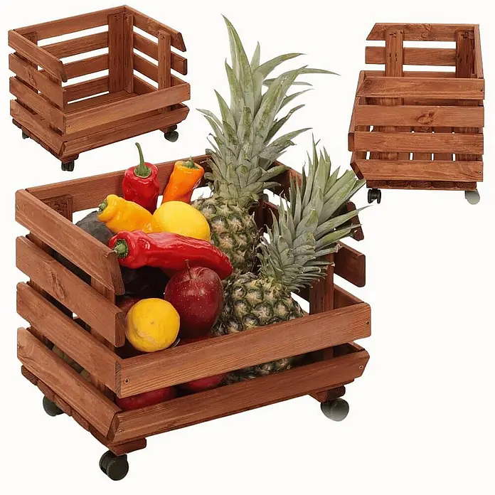 Proregal Holzregal Gemüseregal VeggieRoll mit Rollen - Anzahl Böden: 1 Stk., Schrauben, Braun