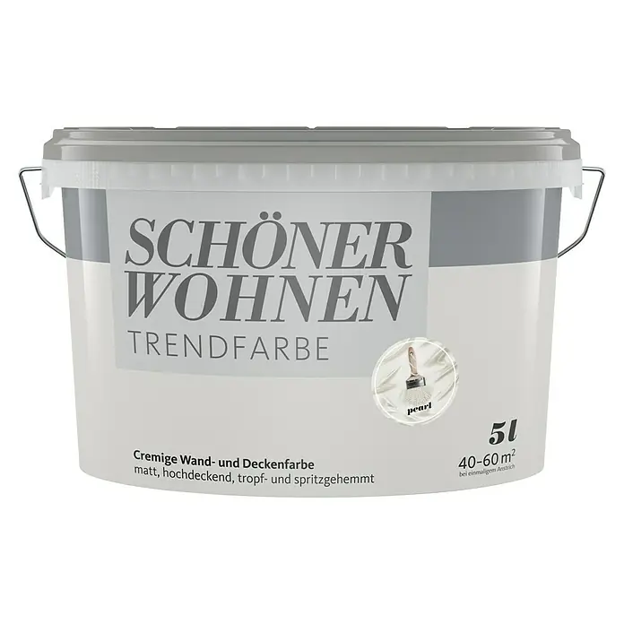 SCHÖNER WOHNEN-Farbe Wandfarbe Trendfarbe - Pearl, Matt, 5 l, Konservierungsmittelfrei - Eimer cremiger Wand- und Deckenfarbe "Pearl" von Schöner Wohnen Trendfarbe, matt, hochdeckend und spritzgehemmt.