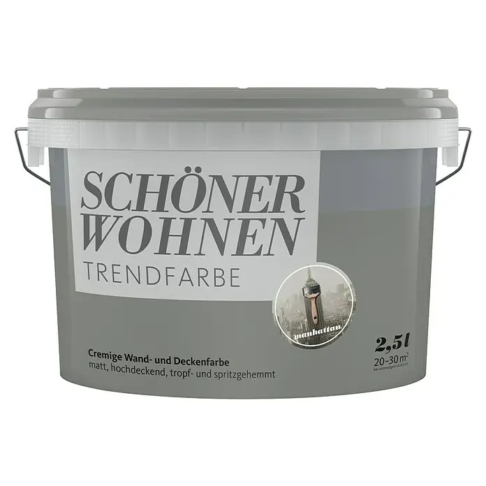SCHÖNER WOHNEN-Farbe Wandfarbe Trendfarbe - Manhattan, Matt, 2,5 l, Konservierungsmittelfrei - Eimer Schöner Wohnen Trendfarbe "Manhattan", cremige Wand- und Deckenfarbe, matt, Inhalt 2,5l für 20-30m².