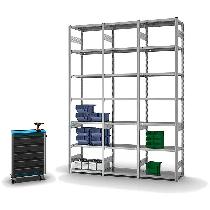 Proregal Metallregal MAGNUS Stecksystem - H x B x T: 300 x 75 x 40 cm, Traglast pro Boden: 145 kg, Anzahl Böden: 7 Stk., Stecken, Verzinkt