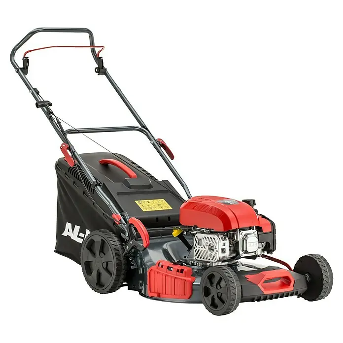 AL-KO Benzin-Rasenmäher Easy 4.66 P-D - 1,9 kW, 131 cm³, Schnittbreite: 46 cm - AL-KO Benzin-Rasenmäher mit roter Motorabdeckung und schwarzem Fangkorb, ideal für mittelgroße Gärten, leicht zu manövrieren.