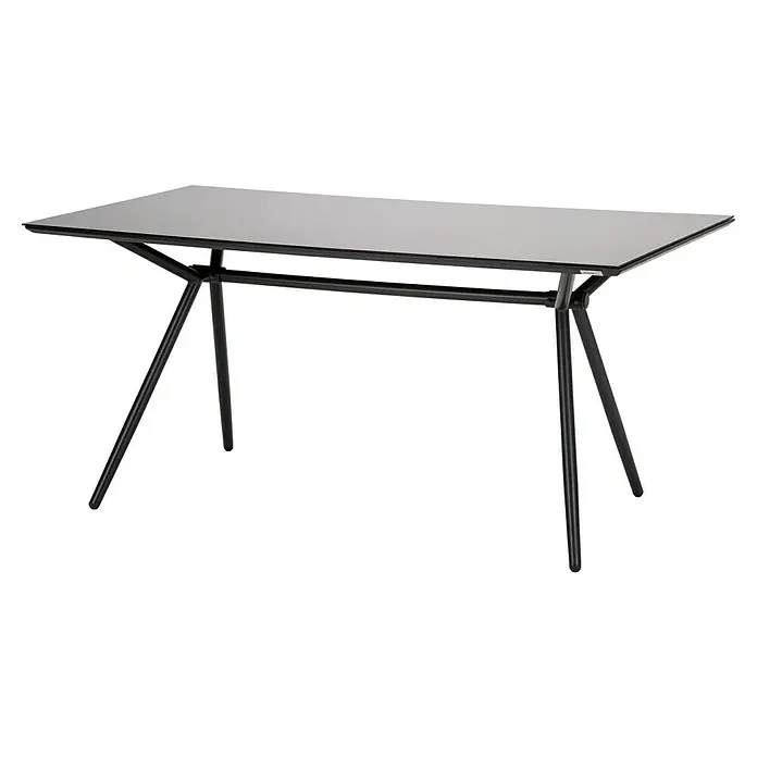Acamp Gartenmöbel-Set Manhattan/Alpha - 5 -tlg., Aluminium, Glas, Polyester, Stapelbar - Grauer Esstisch mit schlankem, schwarzem Metallgestell. Moderner Designtisch für Esszimmer oder Büro mit minimalistischem Look.
