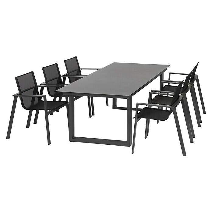 Acamp Gartenmöbel-Set Hollywood/Woody (7 -tlg., Aluminium, Sicherheitsglas, Schwarz/Anthrazit) | BAUHAUS