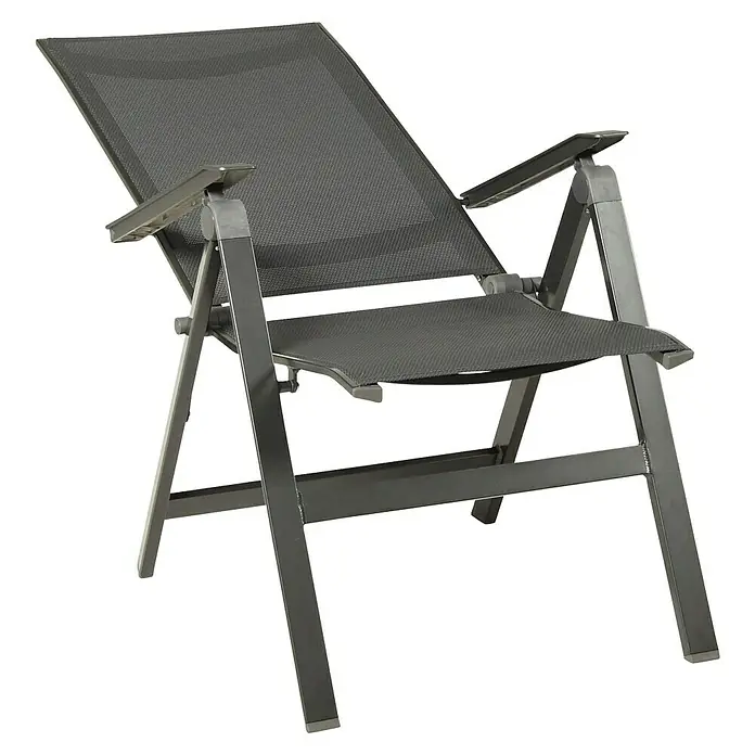 Acamp Gartenmöbel-Set Urban/Extensio - 7 -tlg., Aluminium, HPL, Schwarz - Grauer Outdoor-Loungesessel mit verstellbarer Rückenlehne und Armlehnen. Das Gestell ist aus Aluminium, die Bespannung aus wetterfestem Textil.