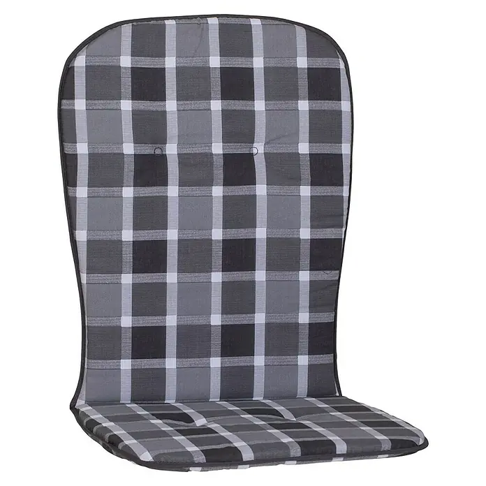 beo Gartenmöbel-Auflage Mono I - Hochlehner, 6 Stk., L x B x H: 96 x 44 x 4 cm, Baumwolle, Polyester, Grau - Ein kariertes Sitzkissen in Grau- und Weißtönen. Das Kissen ist für Stühle konzipiert und bietet Komfort und Stil mit seinem klassischen Muster.