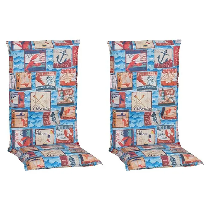 beo Gartenmöbel-Auflage Togo - Hochlehner, 2 Stk., L x B x H: 118 x 46 x 8 cm, Baumwolle, Polyester, Schaumvlies, Rot/Blau - Zwei nautisch gestaltete Stuhlkissen mit blauem, rotem und beigem Muster für eine maritime Atmosphäre in Ihrem Zuhause.