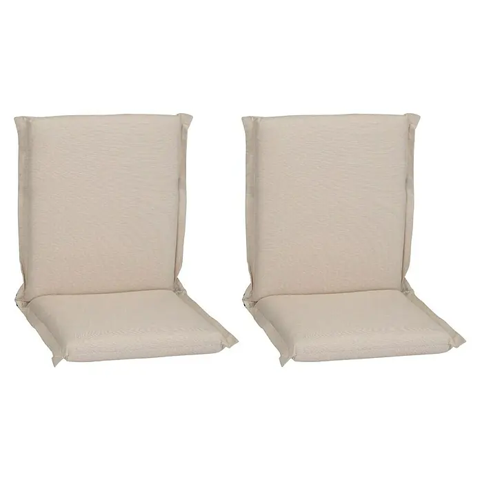 beo Gartenmöbel-Auflage Aurich - Niederlehner, 2 Stk., L x B x H: 96 x 47 x 6 cm, Baumwolle, Polyester, Beige - Zwei beigefarbene Stuhlkissen mit hoher Rückenlehne für bequemes Sitzen im Innen- oder Außenbereich. Perfekt für Gartenmöbel.