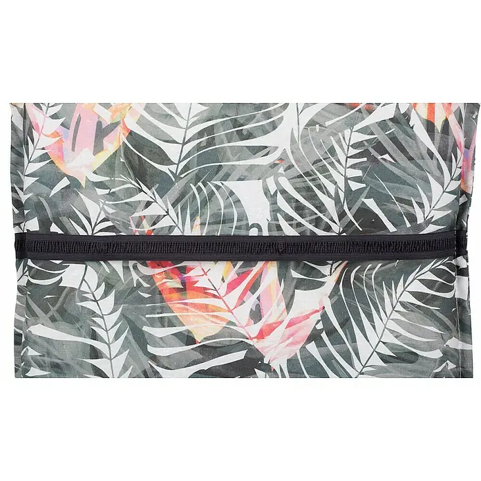 beo Gartenmöbel-Auflage Tamky - Hochlehner, 4 Stk., L x B x H: 118 x 46 x 8 cm, Grün/Rosa - Detailaufnahme eines Sommerkleides mit Blättermuster und dekorativem, dunklem Gummiband für einen stilvollen Look.