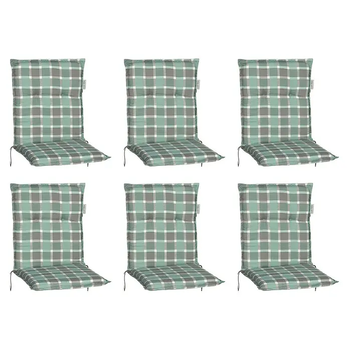 beo Gartenmöbel-Auflage Büsum - Niederlehner, 6 Stk., L x B x H: 101 x 50 x 6 cm, Baumwolle, Polyester, Grün/Grau - Eine Reihe von sechs bequemen Gartenstuhlauflagen mit Karomuster in beruhigenden Grün- und Grautönen für den Außenbereich.