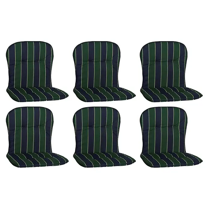 beo Gartenmöbel-Auflage Mono - Niederlehner, 6 Stk., L x B x H: 80 x 44 x 4 cm, Baumwolle, Polyester, Grün/Blau - Sechs gestreifte Stuhlkissen in Grün und Marineblau, die Komfort und Stil für jeden Außenbereich bieten.