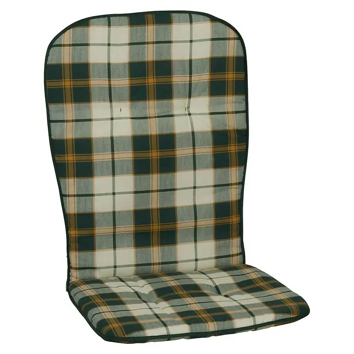 beo Gartenmöbel-Auflage Mono IIII - Hochlehner, 6 Stk., L x B x H: 96 x 44 x 4 cm, Baumwolle, Polyester, Grün/Schwarz - Ein kariertes Gartenstuhlpolster in Grün-, Beige- und Goldtönen. Bequeme Sitzgelegenheit für den Außenbereich.