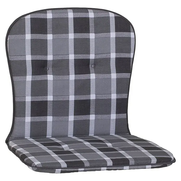 beo Gartenmöbel-Auflage Mono II - Niederlehner, 6 Stk., L x B x H: 80 x 44 x 4 cm, Baumwolle, Polyester, Schwarz/Weiß - Bild eines karierten Stuhlkissens in Grau- und Weißtönen, ideal für Gartenmöbel und zur Erhöhung des Sitzkomforts.