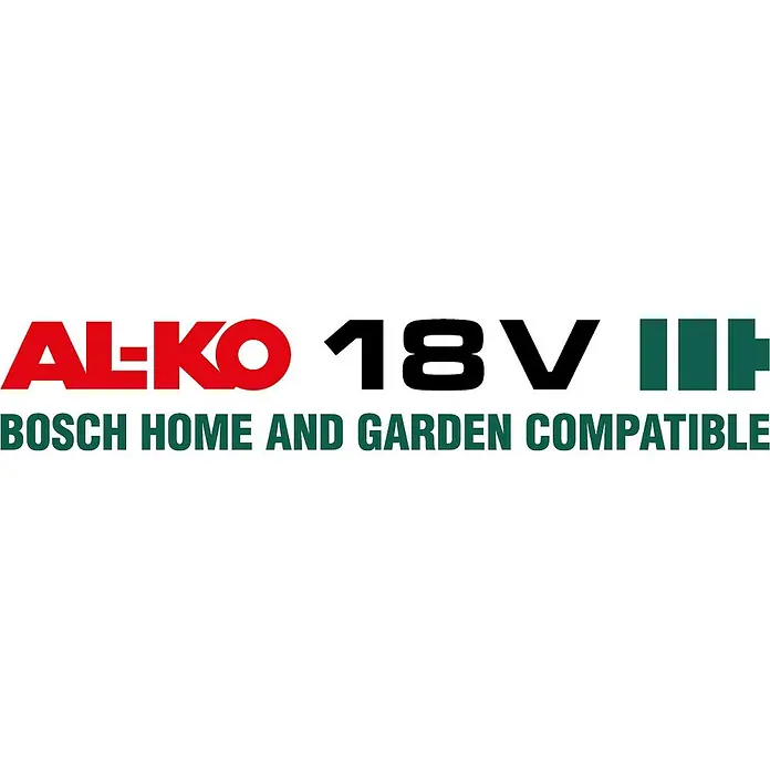 AL-KO Bosch Home & Garden Compatible Akku B50.5 LI - 18 V, 2,5 Ah, Li-Ionen - AL-KO 18V Bosch Home and Garden kompatibles Akku-System. Das Bild zeigt das Logo der Marke AL-KO und den Hinweis auf die Kompatibilität.