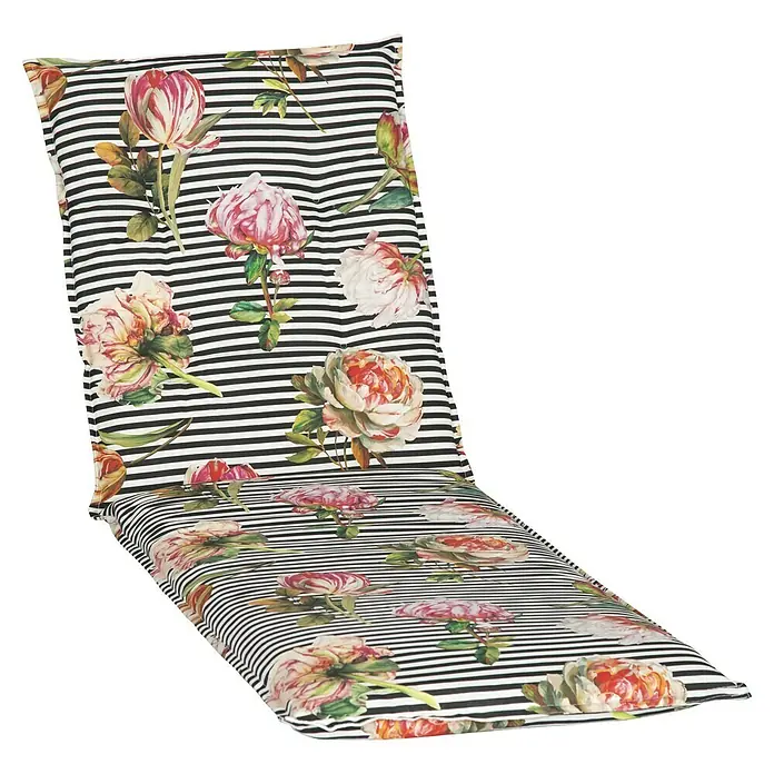 beo Gartenmöbel-Auflage Toronto - Liegenauflage, 1 Stk., L x B x H: 191 x 58 x 8 cm, Mehrfarbig - Gestreiftes Sitzkissen mit Blumenmuster. Komfortables und stilvolles Kissen für den Innen- und Außenbereich, das jedem Stuhl einen Hauch von Eleganz verleiht.