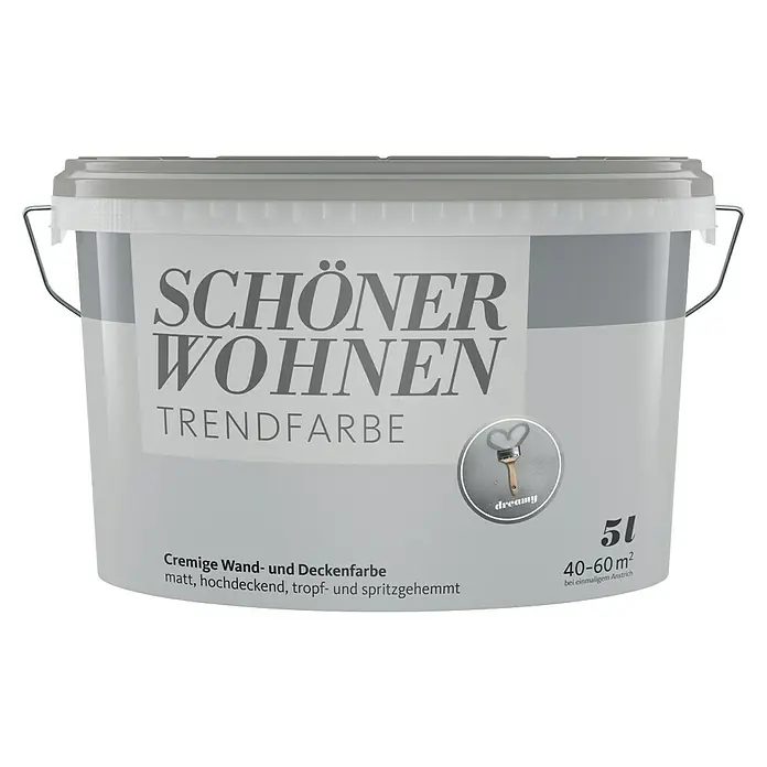 SCHÖNER WOHNEN-Farbe Wandfarbe Trendfarbe - Dreamy, Matt, 5 l, Konservierungsmittelfrei - Ein Eimer Schöner Wohnen Trendfarbe "Dreamy", eine cremige Wand- und Deckenfarbe, die matt, hochdeckend und tropfgehemmt ist.