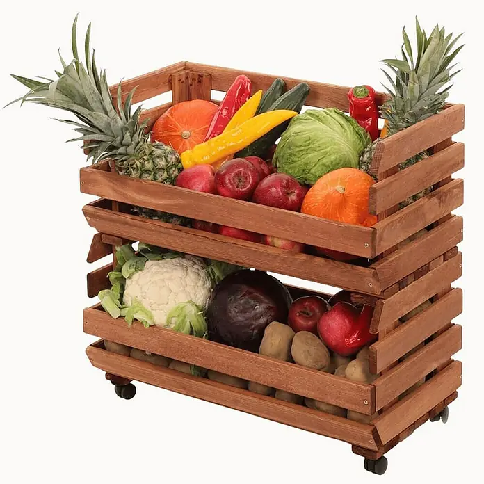 Proregal Holzregal Gemüseregal VeggieRoll mit Rollen - Anzahl Böden: 2 Stk., Schrauben, Braun