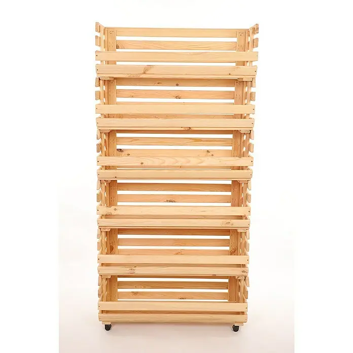 Proregal Holzregal Gemüseregal VeggieRoll mit Rollen - Anzahl Böden: 6 Stk., Schrauben, Natur