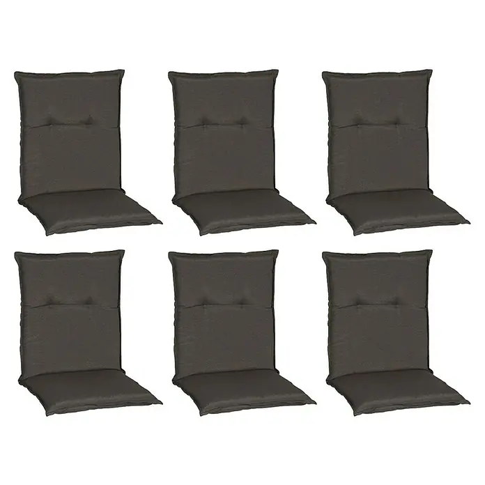 beo Gartenmöbel-Auflage Trier - Niederlehner, 6 Stk., L x B x H: 98 x 46 x 8 cm, Baumwolle, Polyester, Schwarz - Reihe von sechs grauen, gesteppten Gartenstuhlauflagen, die Komfort und Stil für den Außenbereich bieten, perfekt für entspannte Stunden im Garten.