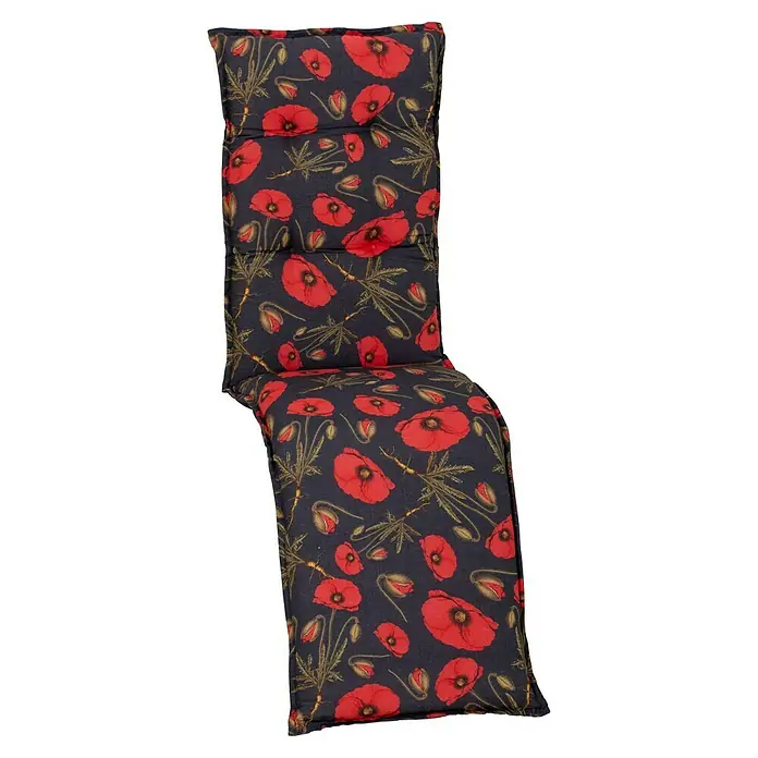 beo Gartenmöbel-Auflage Trondheim - Relaxsesselauflage, L x B x H: 171 x 46 x 8 cm, Baumwolle, Polyester, Rot/Schwarz - Ein dekoratives Sitzkissen mit Mohnblumenmuster für zusätzlichen Komfort und Stil in Ihrem Zuhause.