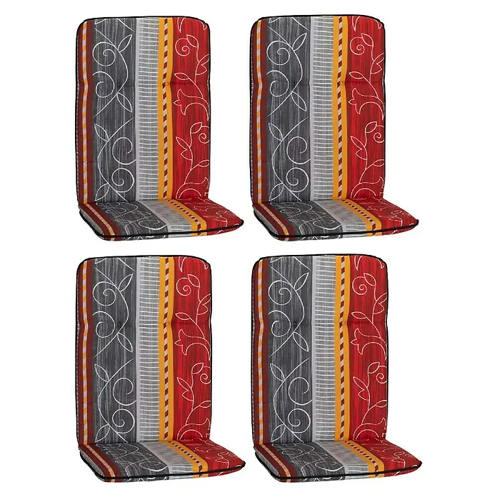 beo Gartenmöbel-Auflage Elmira - Hochlehner, 4 Stk., L x B x H: 114 x 47 x 5 cm, Baumwolle, Polyester, Rot/Orange/Grau - Vier gemusterte Stuhlkissen.