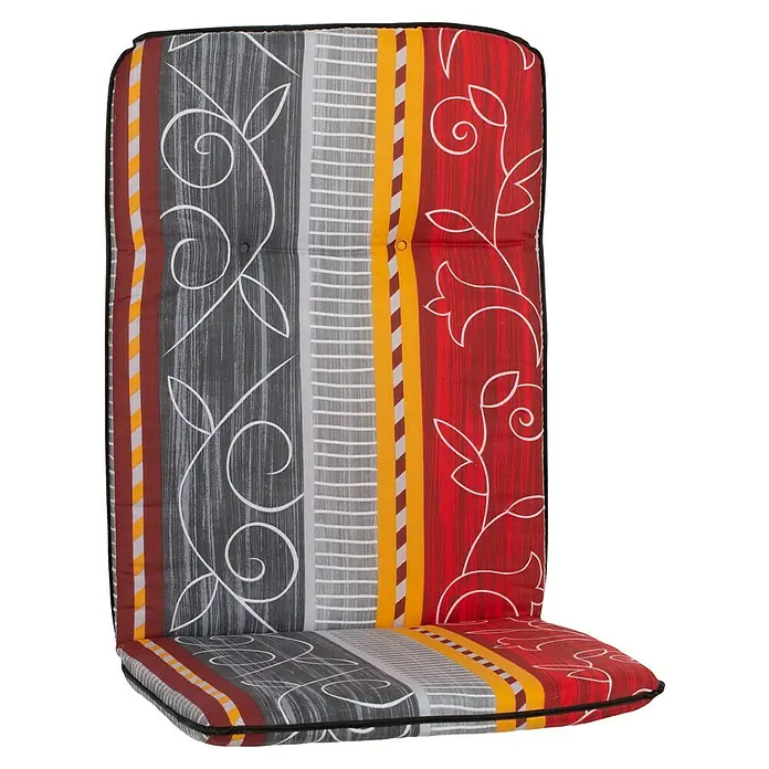 beo Gartenmöbel-Auflage Elmira - Hochlehner, 4 Stk., L x B x H: 114 x 47 x 5 cm, Baumwolle, Polyester, Rot/Orange/Grau - Hochwertiges Gartenstuhl-Auflagepolster mit farbenfrohem Muster. Bequeme Sitzgelegenheit für den Außenbereich.