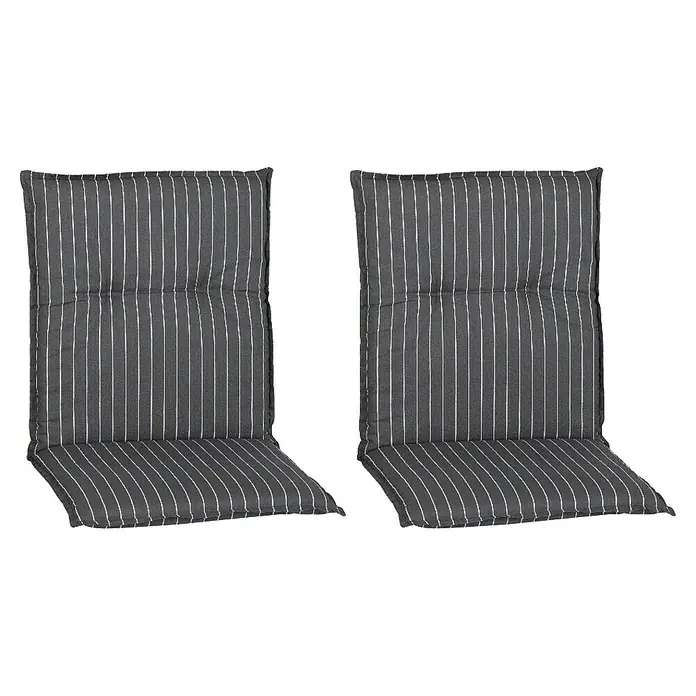 beo Gartenmöbel-Auflage Belm - Niederlehner, 2 Stk., L x B x H: 101 x 50 x 6 cm, Baumwolle, Polyester, Grau/Weiß - Zwei gestreifte, graue Gartenstuhlauflagen mit Steppnähten, die Komfort und Stil für den Außenbereich bieten.