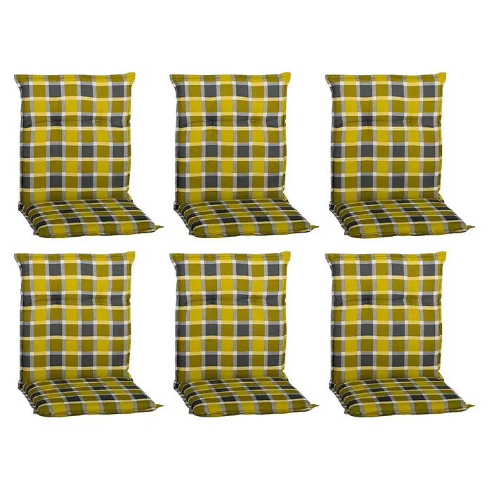 beo Gartenmöbel-Auflage Bratislava - Niederlehner, 6 Stk., L x B x H: 101 x 50 x 6 cm, Baumwolle, Polyester, Gelb/Grau - Bequeme Stuhlkissen mit gelb-grauem Karomuster für zusätzlichen Komfort und Stil in Ihrem Essbereich. Ideal für drinnen und draußen.