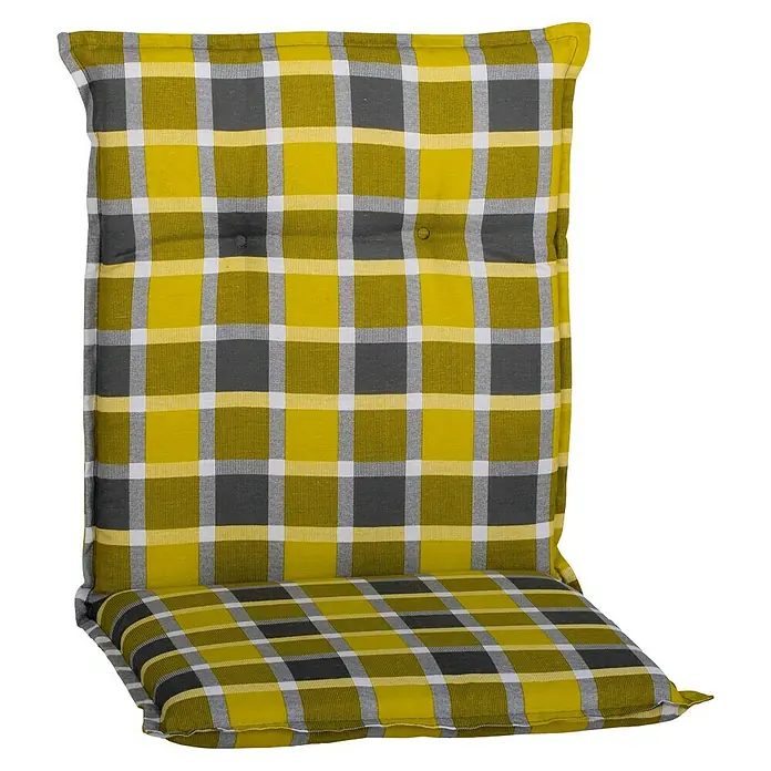 beo Gartenmöbel-Auflage Bratislava - Niederlehner, 6 Stk., L x B x H: 101 x 50 x 6 cm, Baumwolle, Polyester, Gelb/Grau - Ein gelb-grau kariertes Stuhlkissen mit Rückenlehne. Die bequeme Polsterung ist ideal für Gartenmöbel und verleiht jedem Stuhl einen Hauch von Stil.